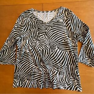 Chicos 3 green white zebra three-quarter sleeve cotton T-shirt